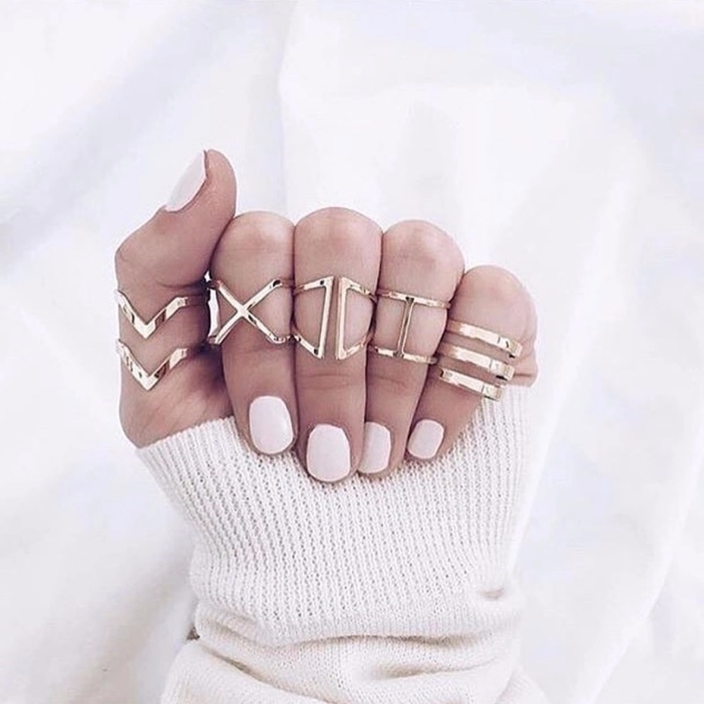 Reflective Gold 5-Piece Geometric Chic Ring Set - Picture 2 of 8